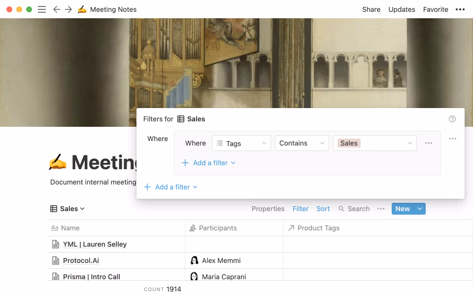 A fictionalized version of our sales meeting notes database.