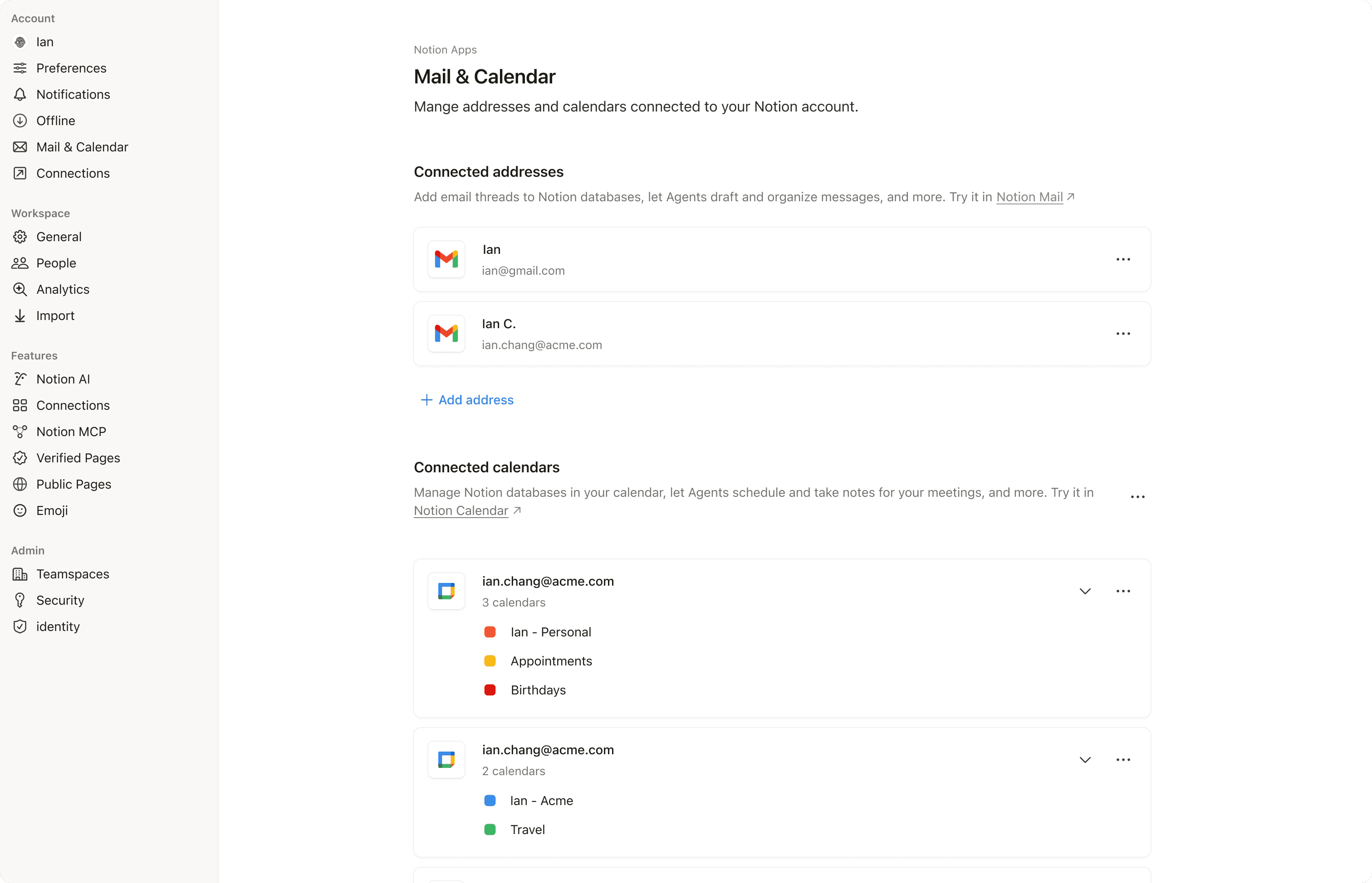 Manage your Mail & Calendar settings