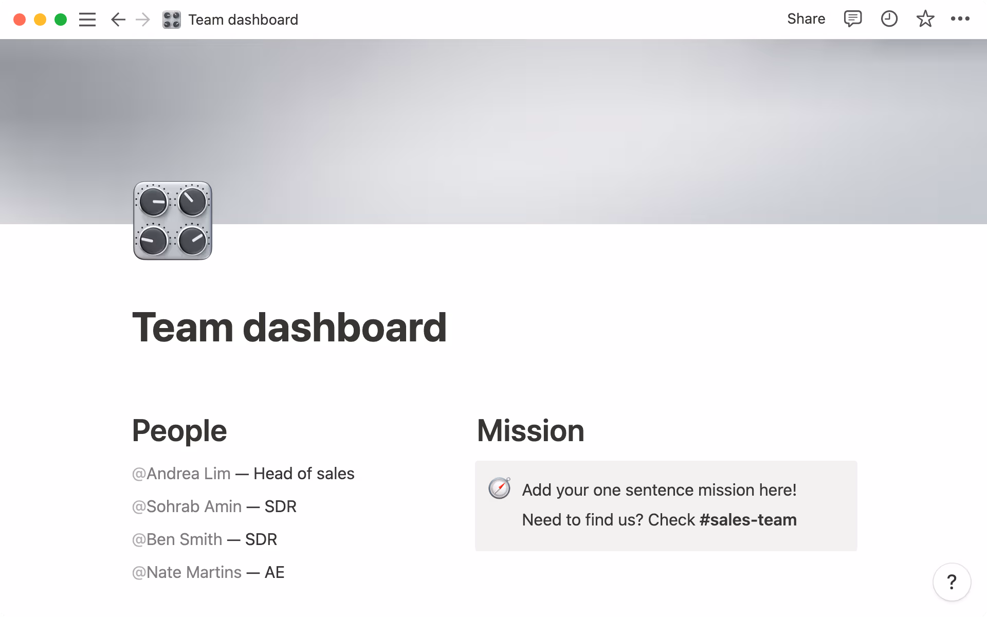 Team dashboard - hero