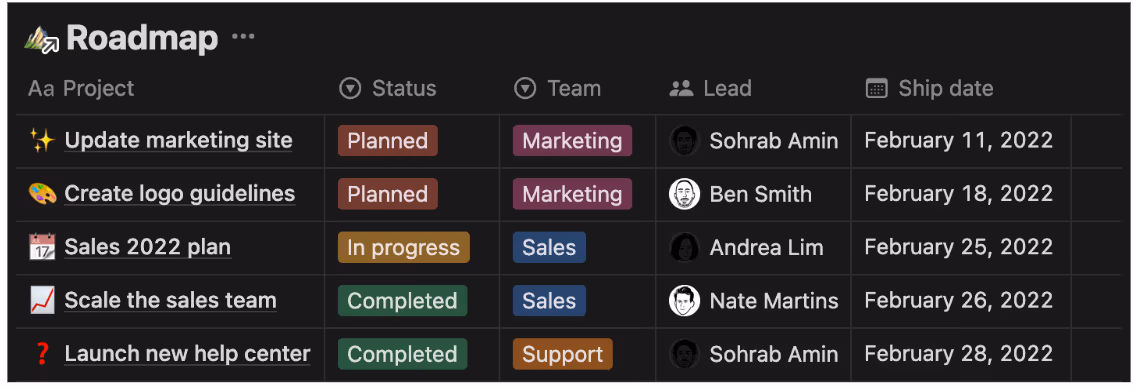 Team synergy 1 Roadmap